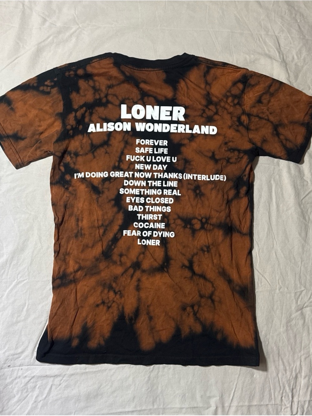 Dolls Kill Black and Brown Tie-Dye "LONER Alison Wonderland" Short Sleeve Tee